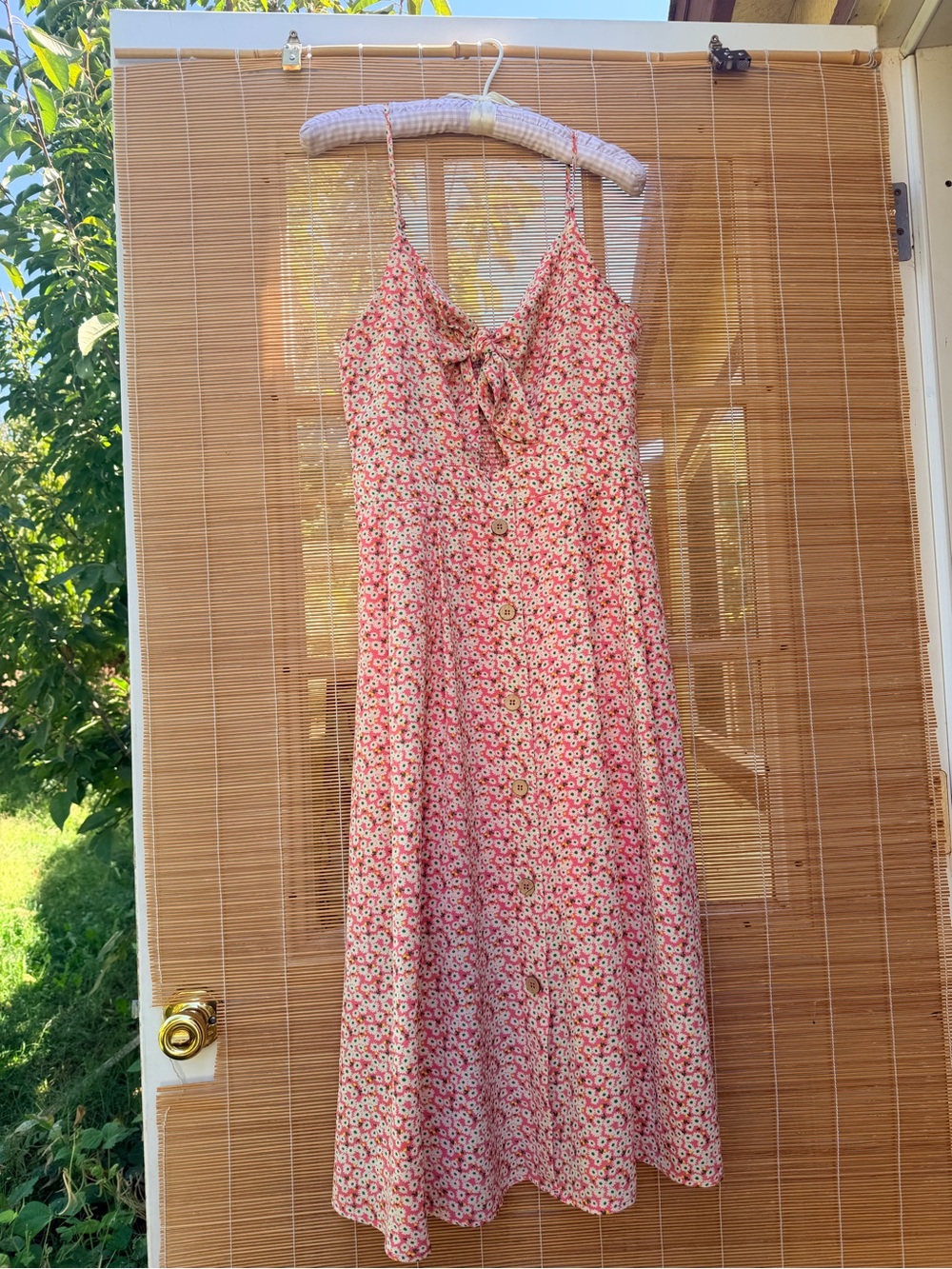 Floral Tie-Front Spaghetti Strap Dress in Pink